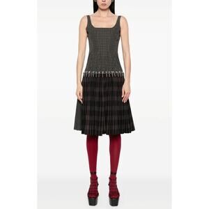 NWT $2794 Chopova Lowena SS25 Tartan Afly Deco Carabiner Cotton Corset Dress